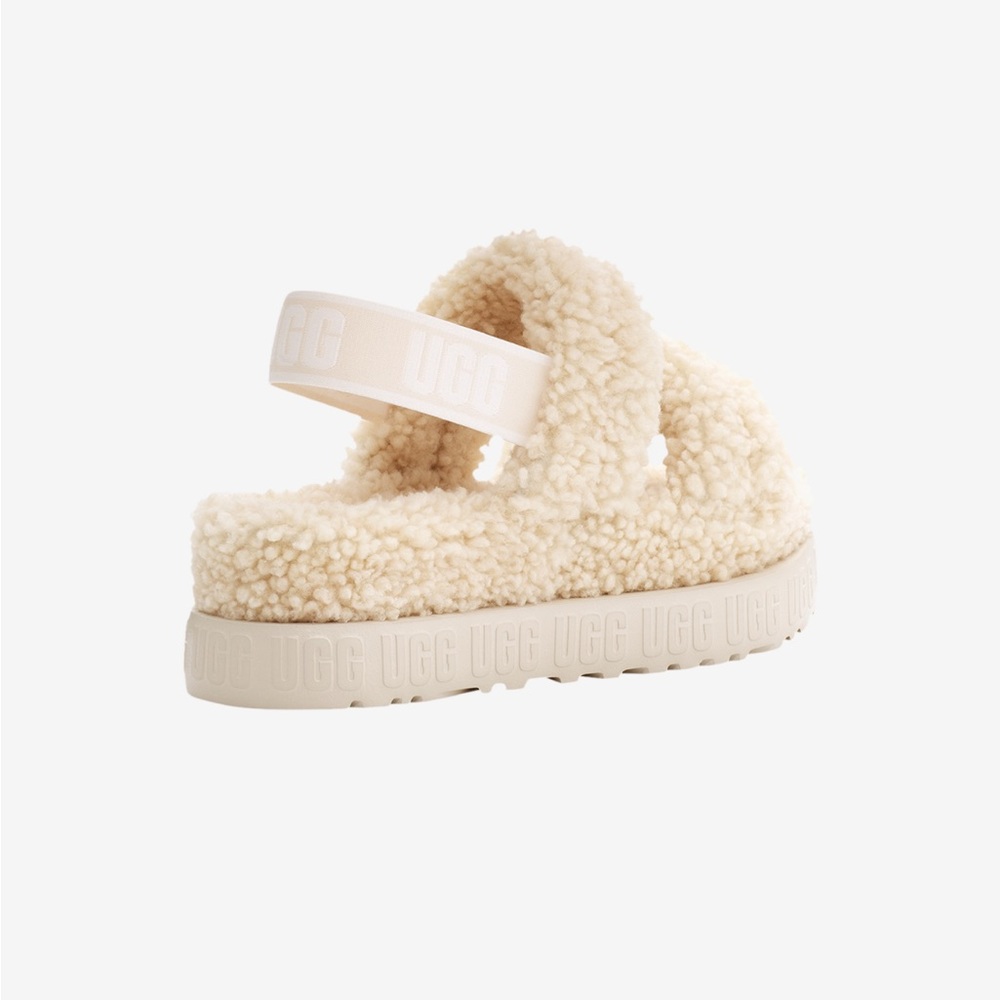 Ugg platform slip on sandal with fur interior